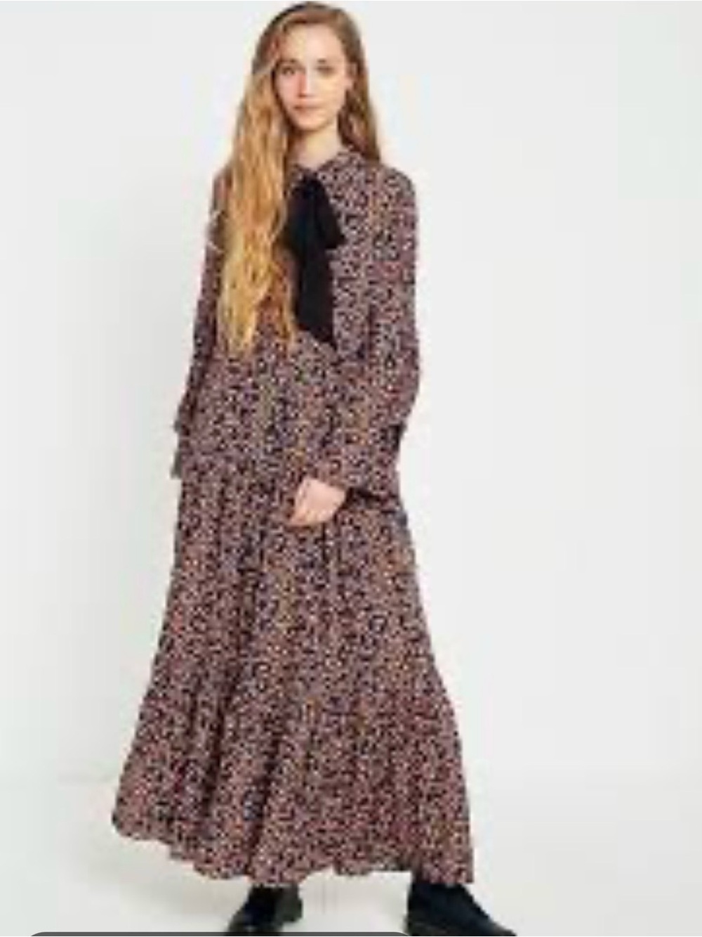 Free People Charlotte Blue and Yellow Floral Tie-Neck Maxi Dress